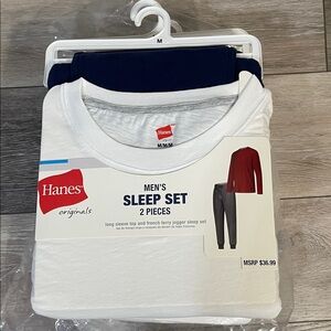 Hanes Men's White and Navy Sleep Set - 2 Pieces